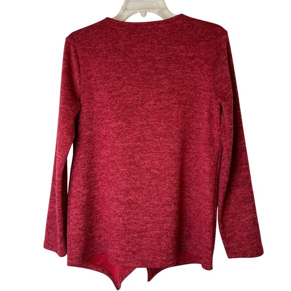 Soft Works Marled Red Asymmetrical Button Shoulder Knit Top Size S/P - Picture 3 of 7